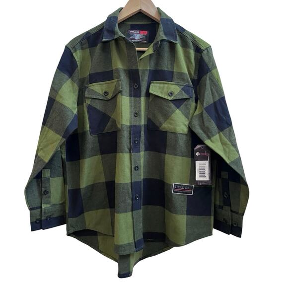 Troll Co Ada Flannel Lightweight Green Black Plaid Button Down Shirt Size Small - Picture 2 of 10